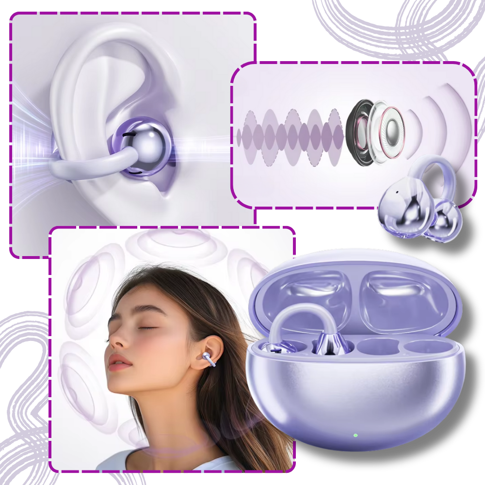 Wireless Bluetooth Clip-On Open-Ear Earbuds with Clear Sound