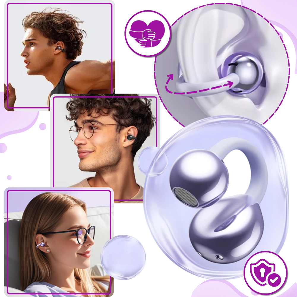 Wireless Bluetooth Clip-On Open-Ear Earbuds with Clear Sound