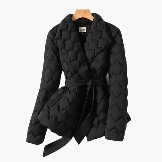 Women's Belted Puffer Coat - Elegant & Warm