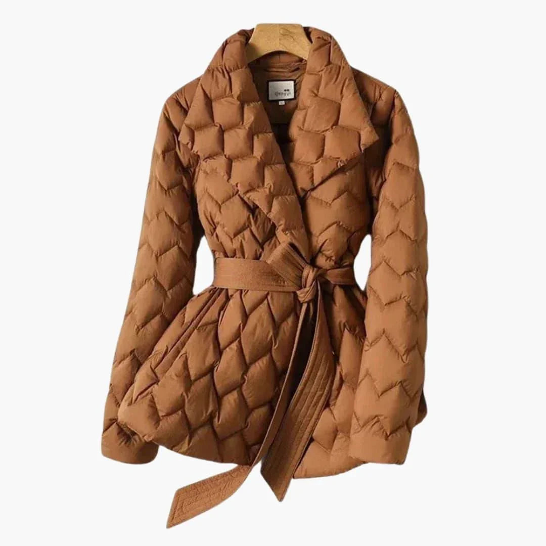 Women's Belted Puffer Coat - Elegant & Warm