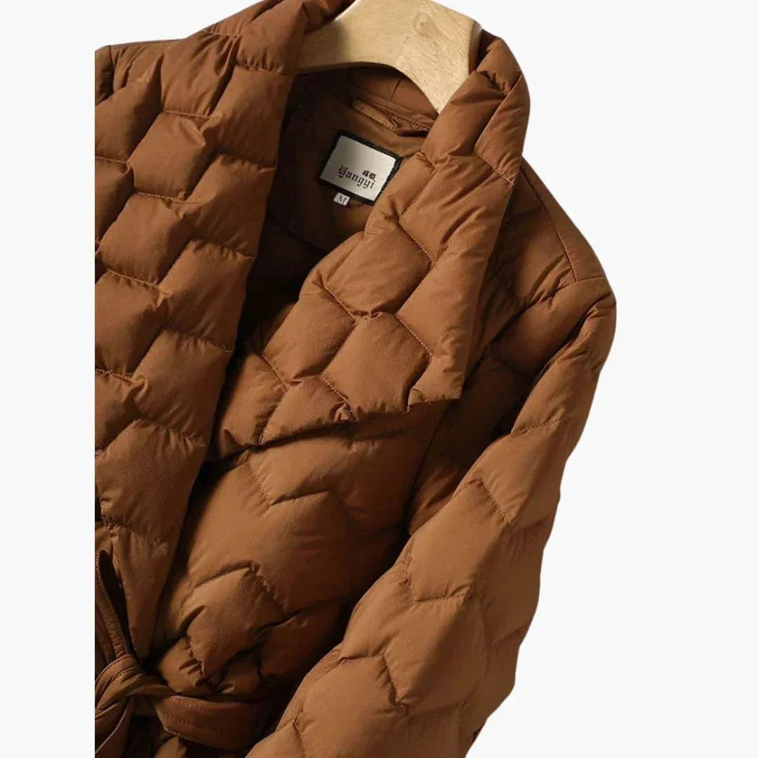 Women's Belted Puffer Coat - Elegant & Warm
