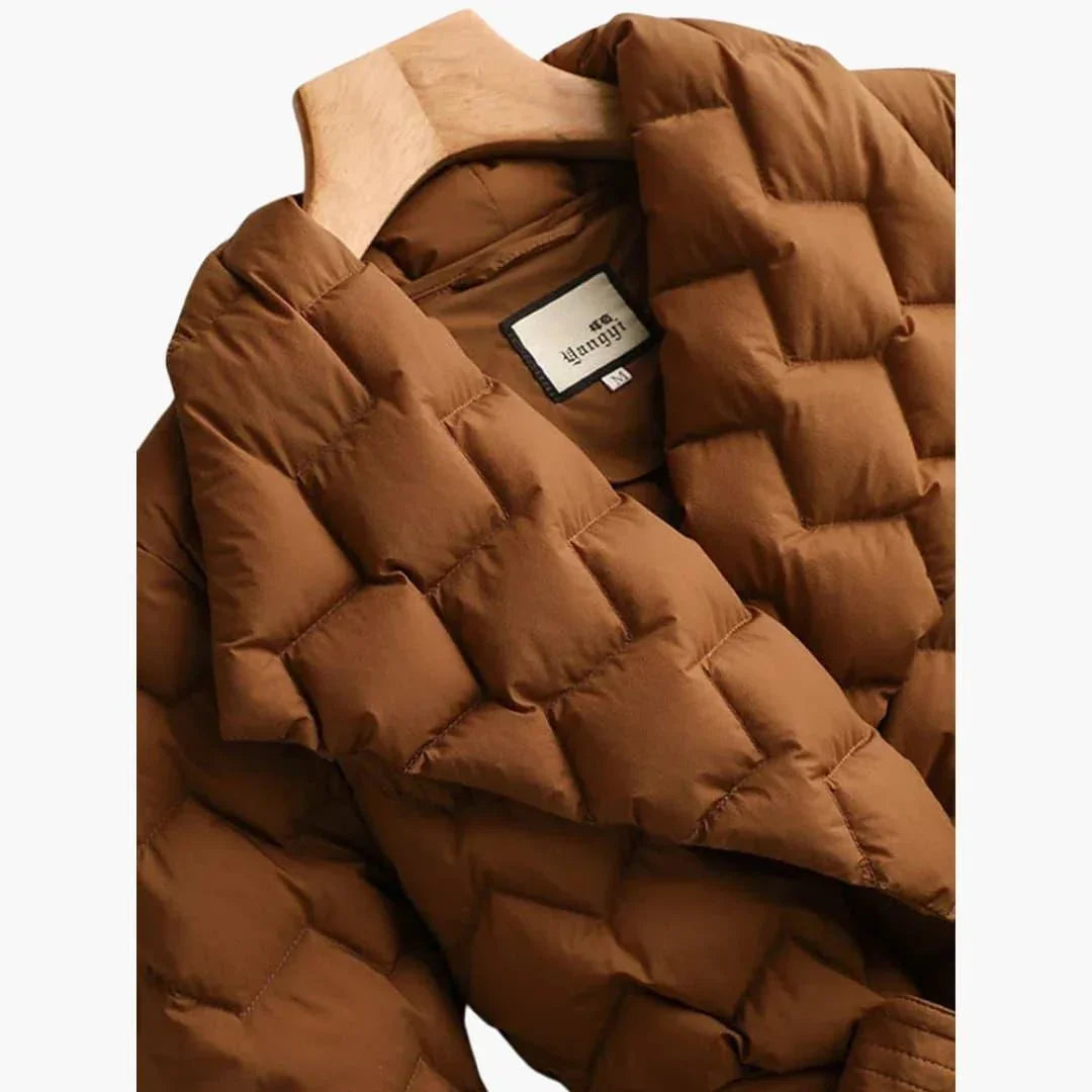Women's Belted Puffer Coat - Elegant & Warm