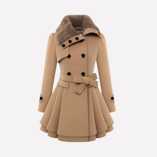 Women's Belted Winter Coat with Buttons