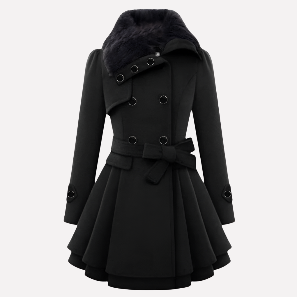 Women's Belted Winter Coat with Buttons