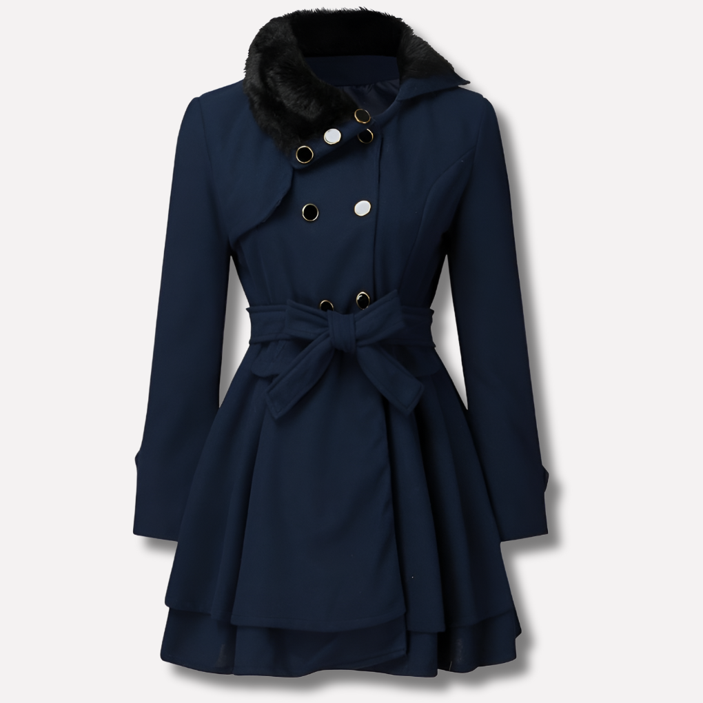 Women's Belted Winter Coat with Buttons