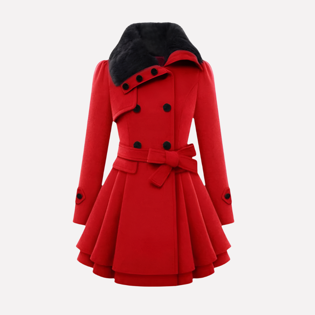 Women's Belted Winter Coat with Buttons