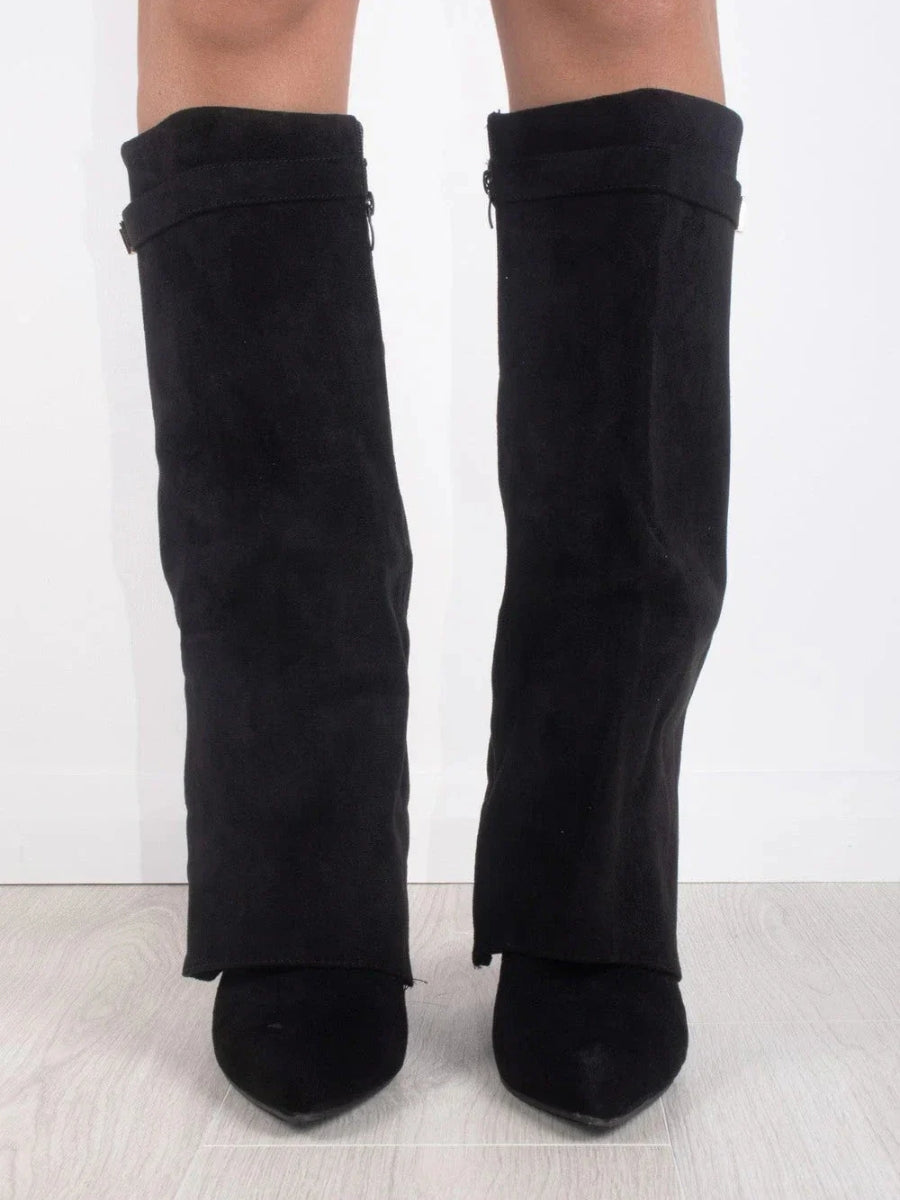 Women's Black Knee-High Boots with Gold Details