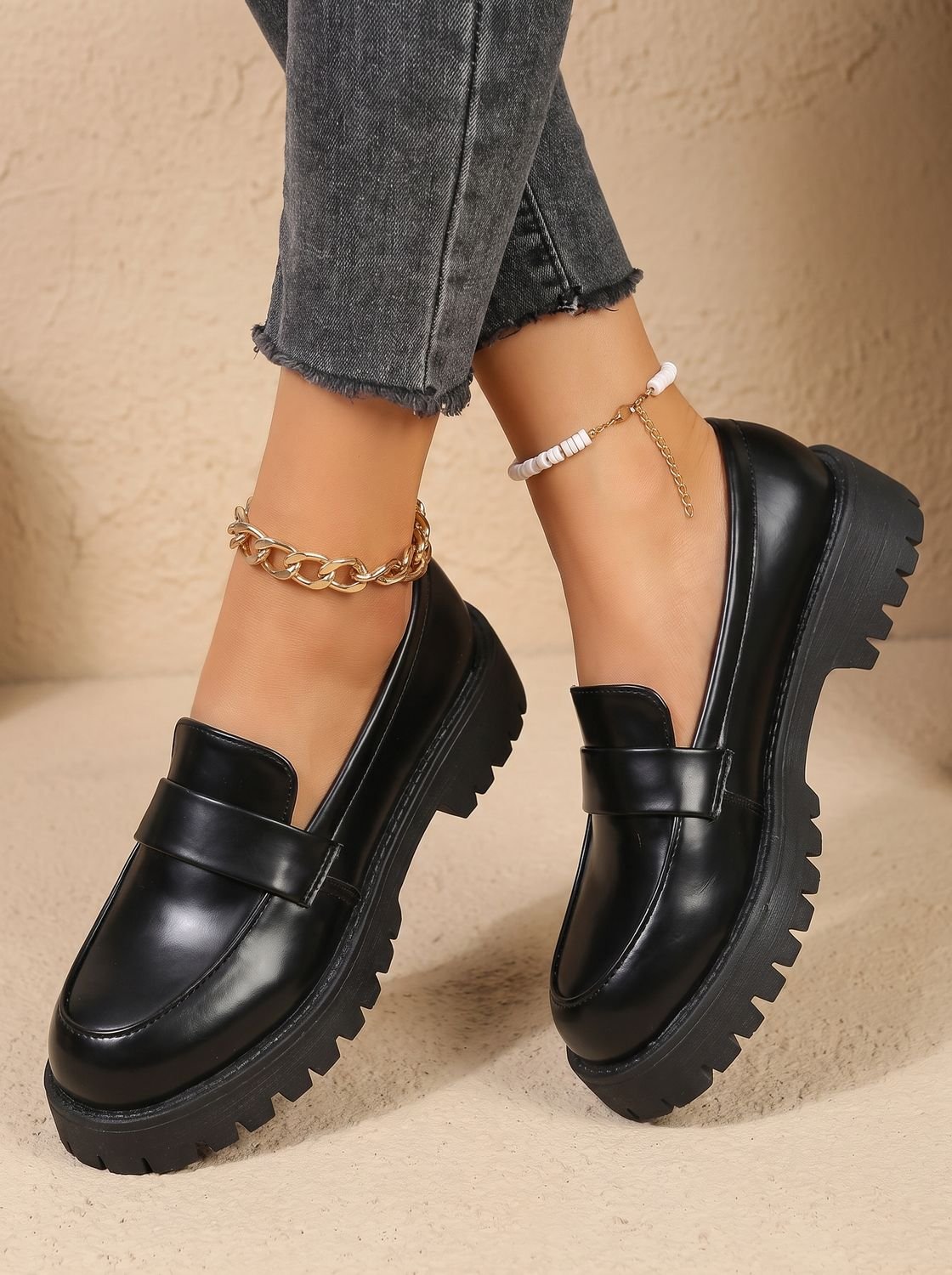 Women's Black Platform Penny Slip-On Loafers