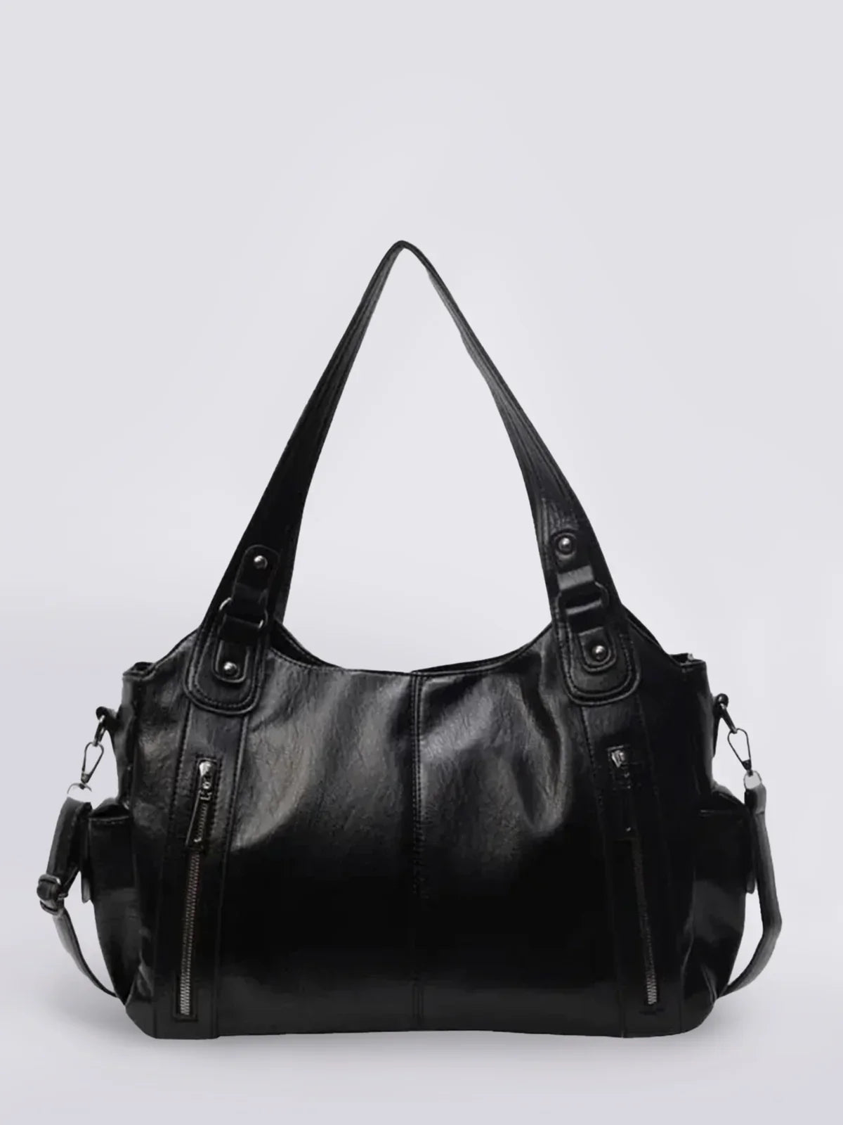 Women's Black Shoulder Bag - Stylish and Spacious with Multiple Compartments