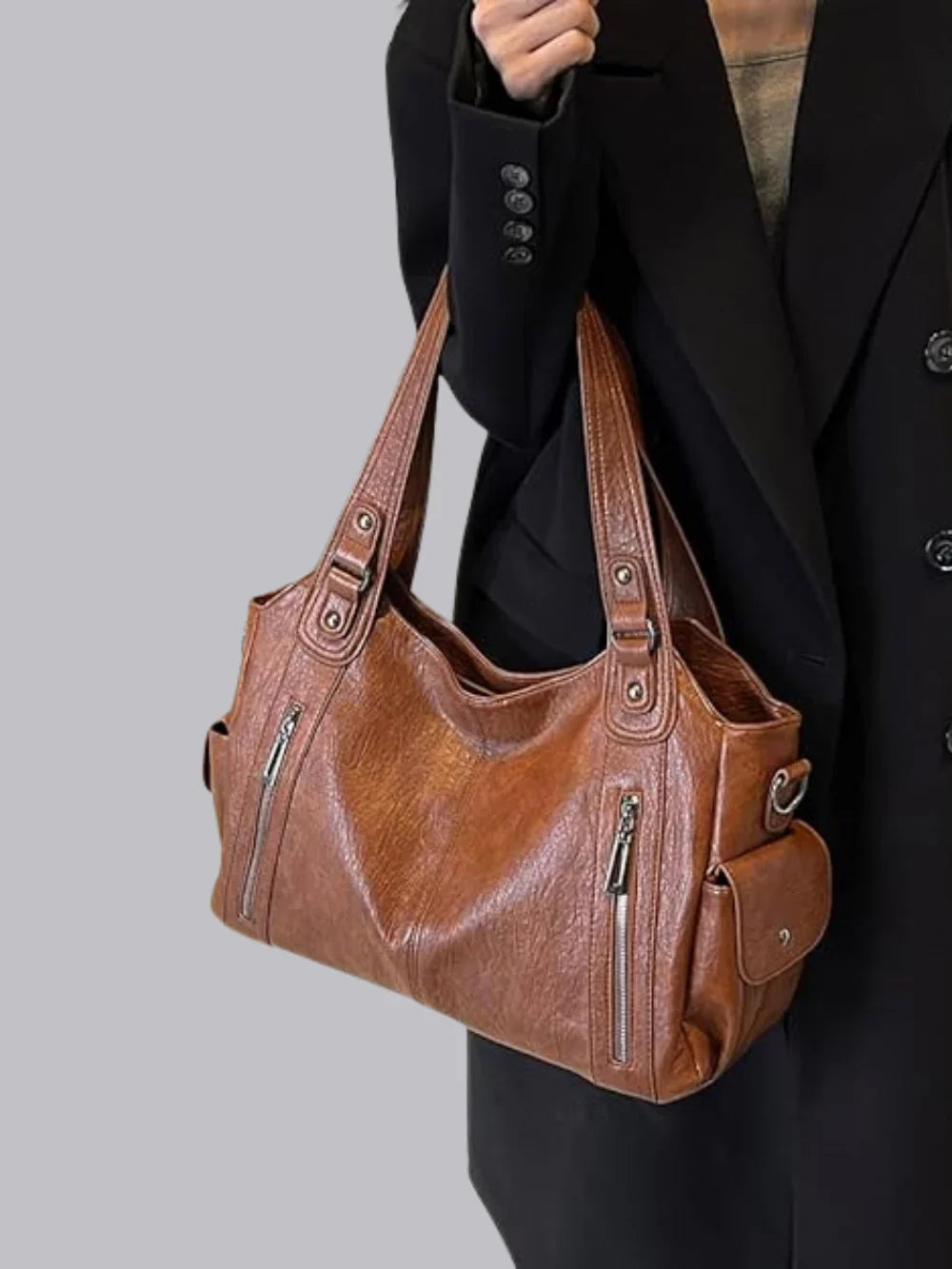 Women's Black Shoulder Bag - Stylish and Spacious with Multiple Compartments