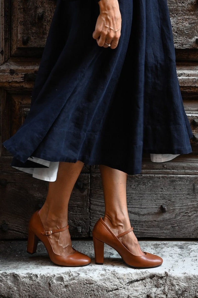 Women's Block Heel Pumps with Round Toe and Adjustable Buckle Strap