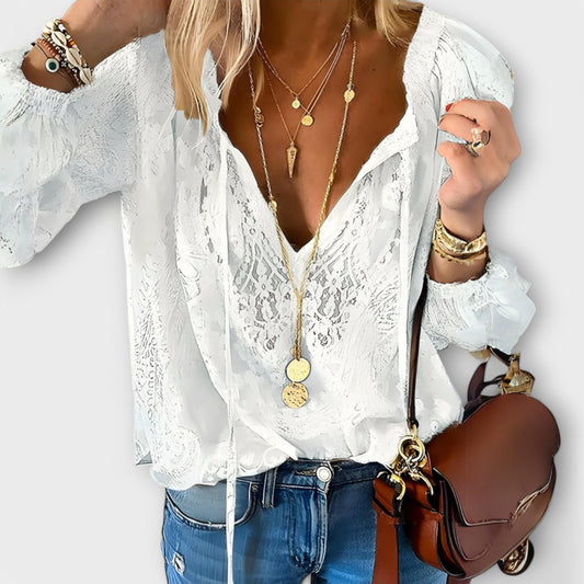 Women's Boho V-Neck Long Sleeve Casual Top