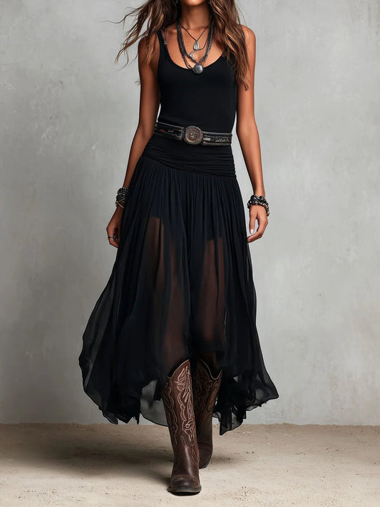 Women's Boho V-Neck Sleeveless Sheer Maxi Dress
