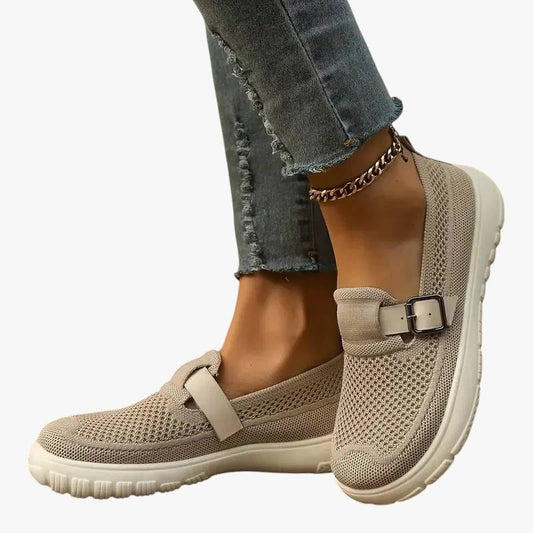 Women's Breathable Buckle-Strap Slip-On Loafers with Arch Support