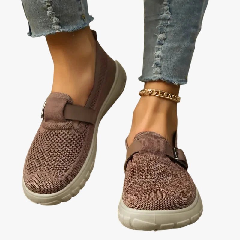 Women's Breathable Buckle-Strap Slip-On Loafers with Arch Support