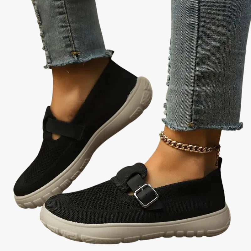Women's Breathable Buckle-Strap Slip-On Loafers with Arch Support
