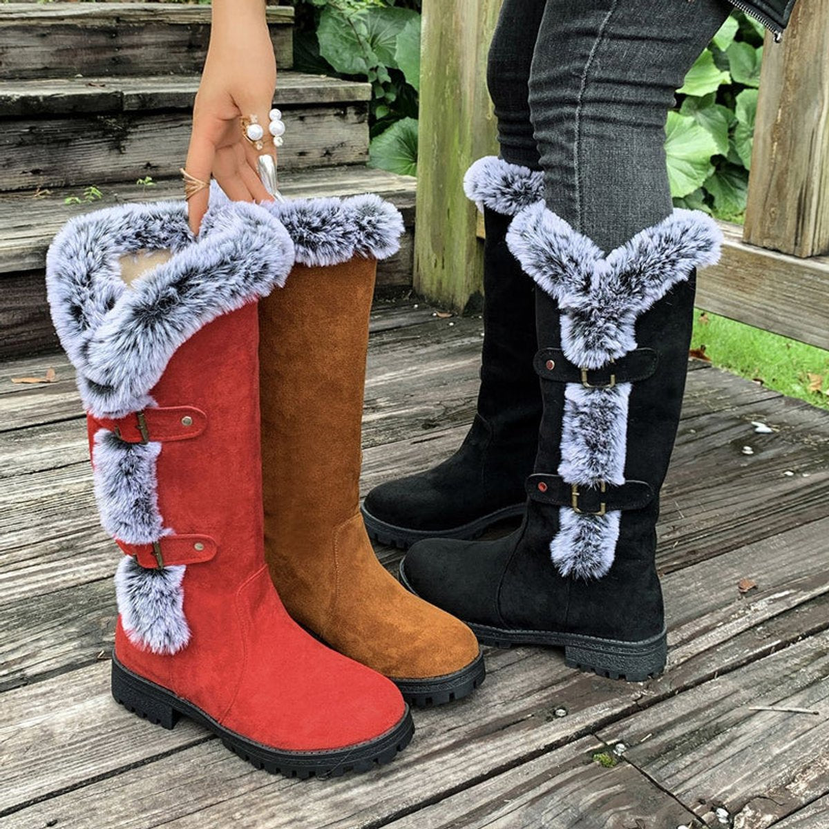 Women's Buckle Knee-High Boots