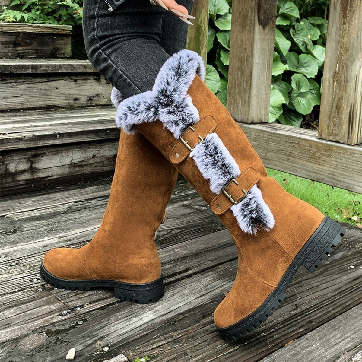 Women's Buckle Knee-High Boots