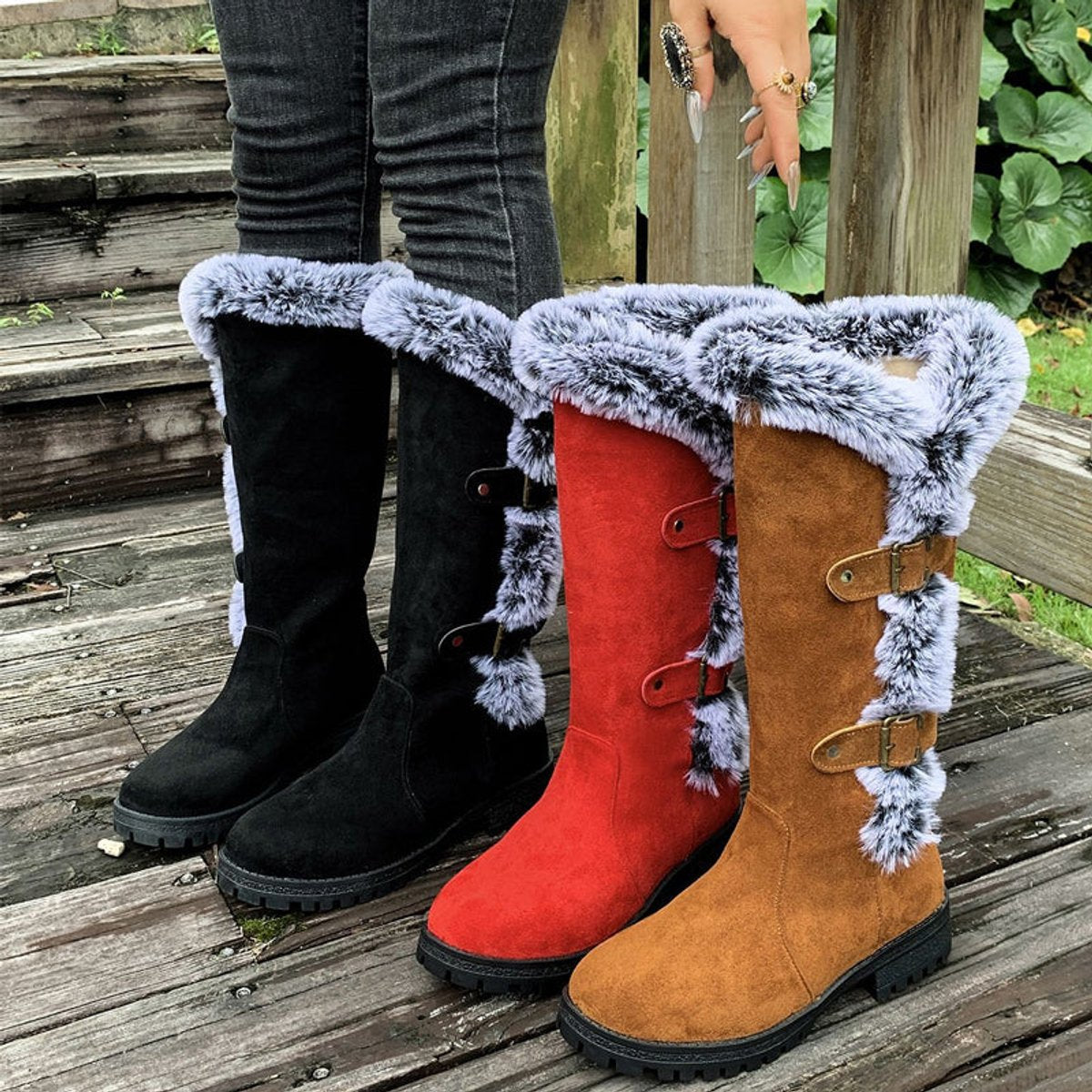 Women's Buckle Knee-High Boots