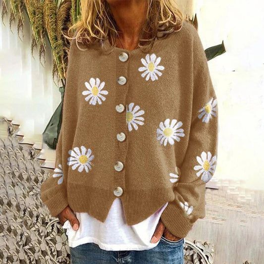 Women's Button-Down Daisy Print Cardigan