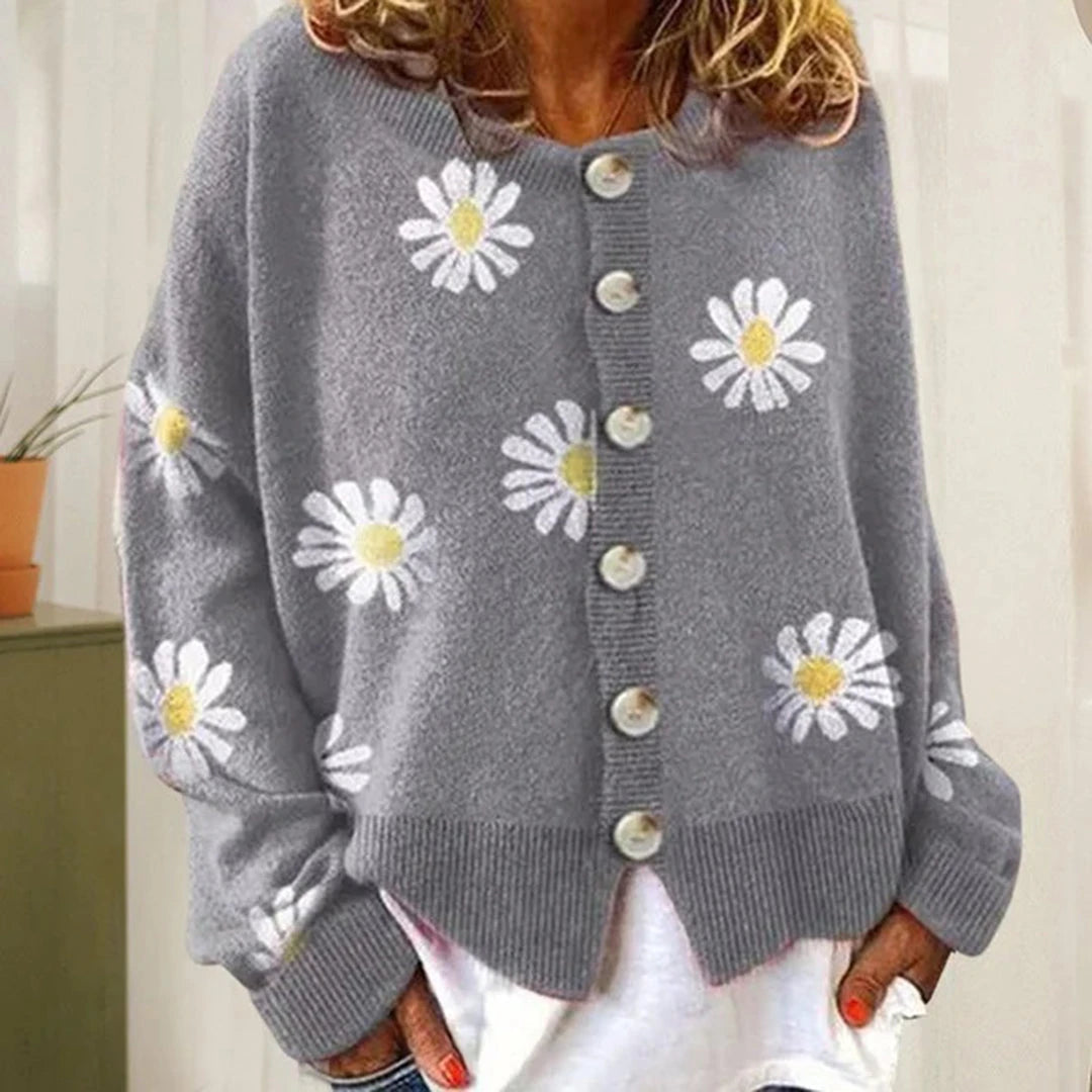 Women's Button-Down Daisy Print Cardigan