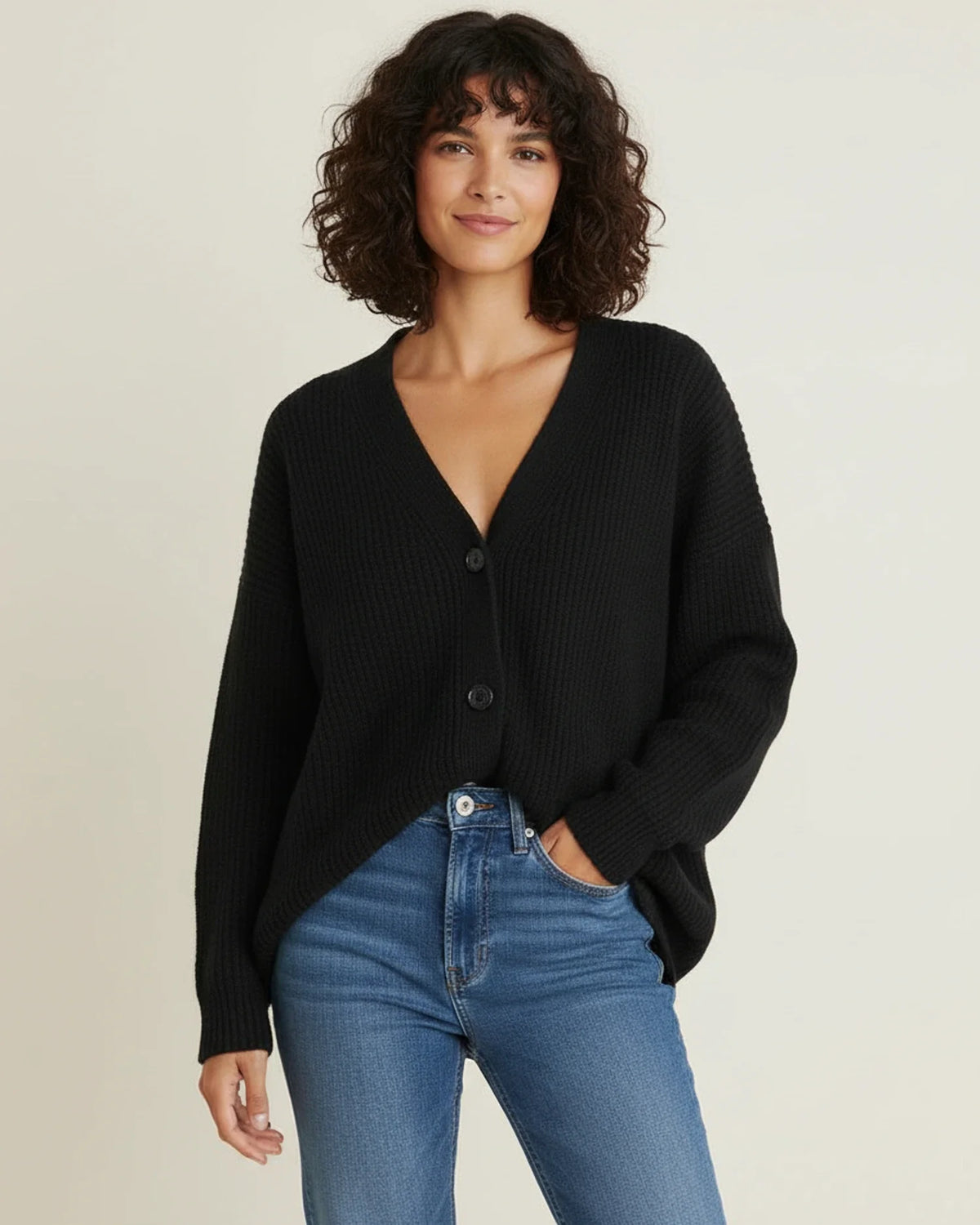 Women's Button-Down V-Neck Oversized Cardigan
