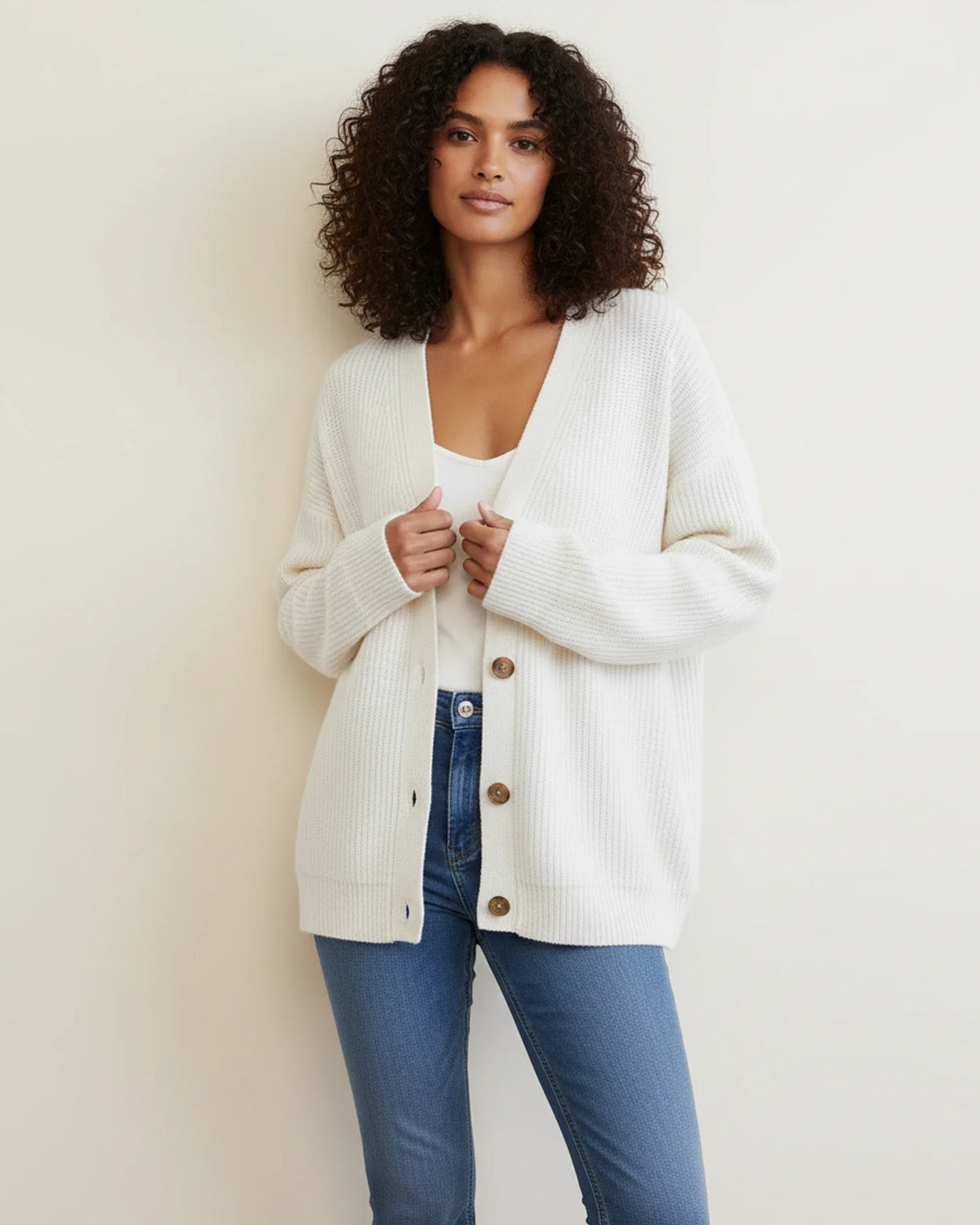 Women's Button-Down V-Neck Oversized Cardigan