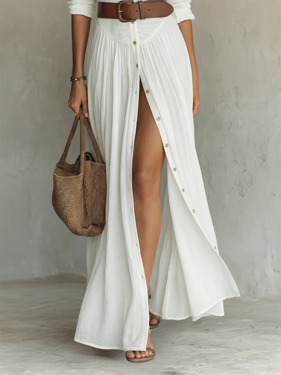 Women's Button-Front Belted Maxi Shirt Dress