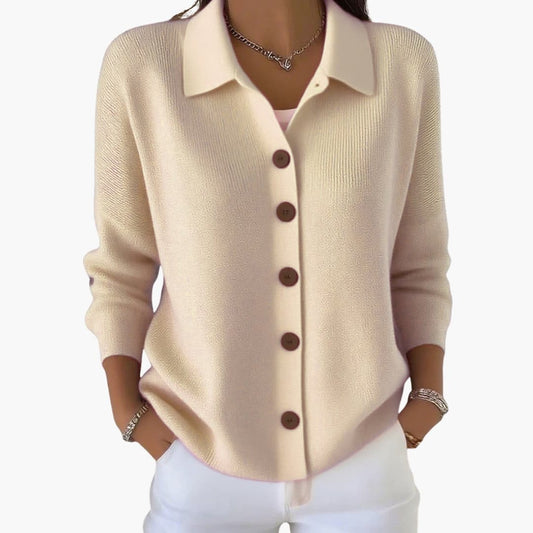 Women's Button-Up Cardigan with Lapel Collar