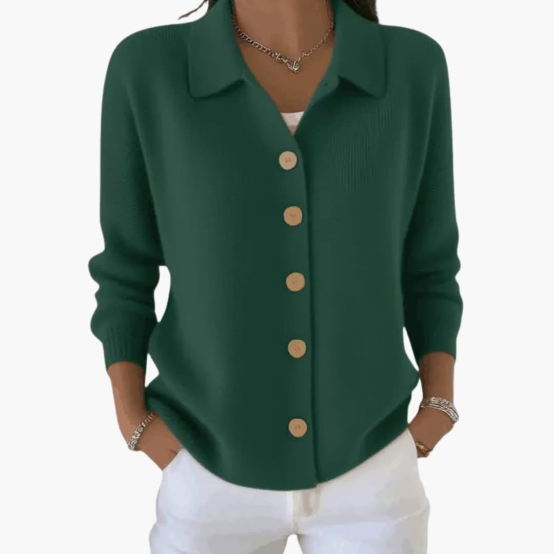 Women's Button-Up Cardigan with Lapel Collar