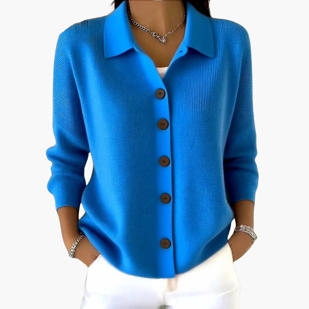Women's Button-Up Cardigan with Lapel Collar