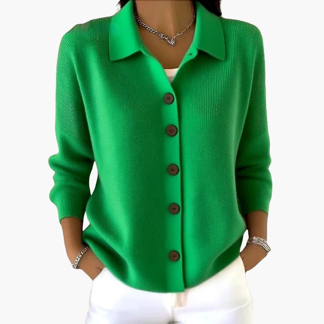 Women's Button-Up Cardigan with Lapel Collar