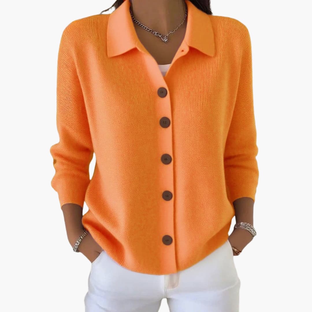 Women's Button-Up Cardigan with Lapel Collar