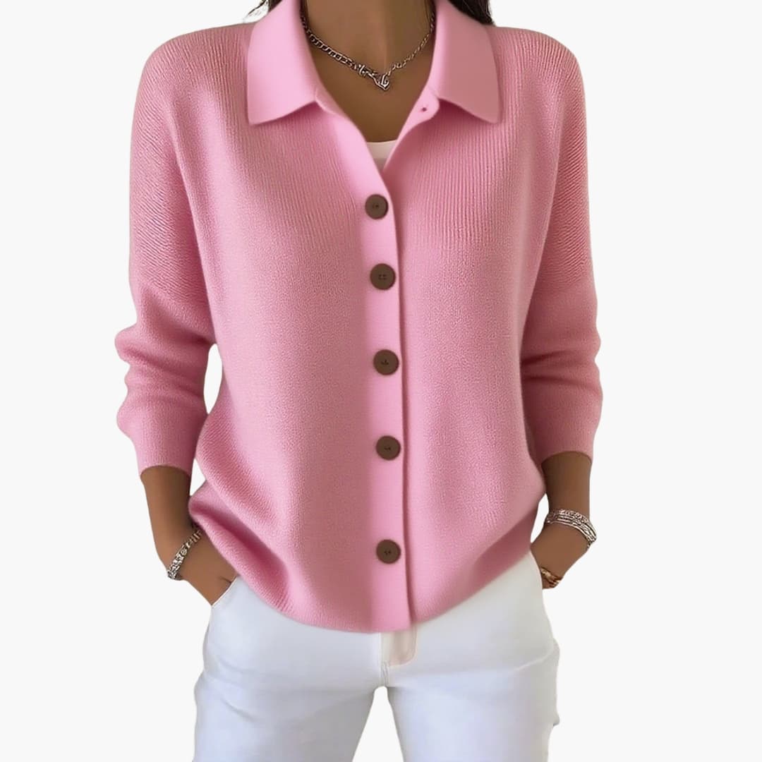 Women's Button-Up Cardigan with Lapel Collar