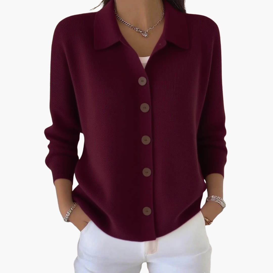 Women's Button-Up Cardigan with Lapel Collar