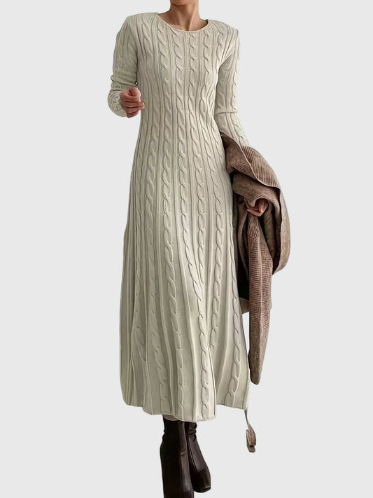 Women's Cable-Knit Long-Sleeve Midi Sweater Dress