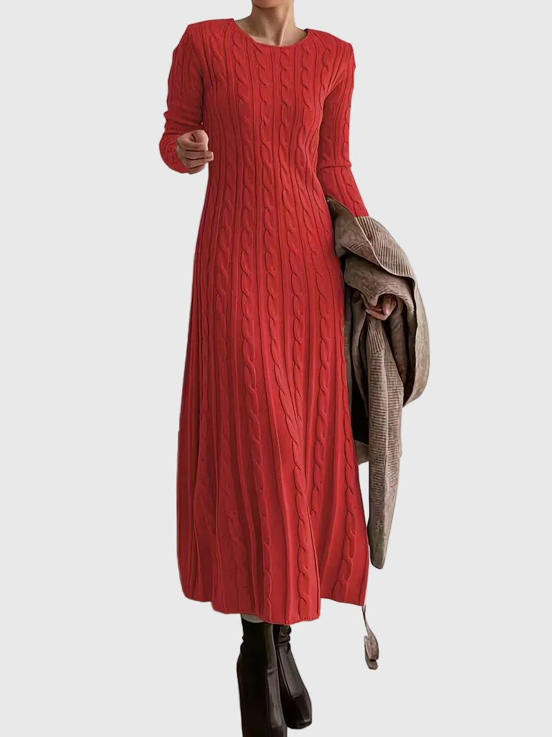 Women's Cable-Knit Long-Sleeve Midi Sweater Dress