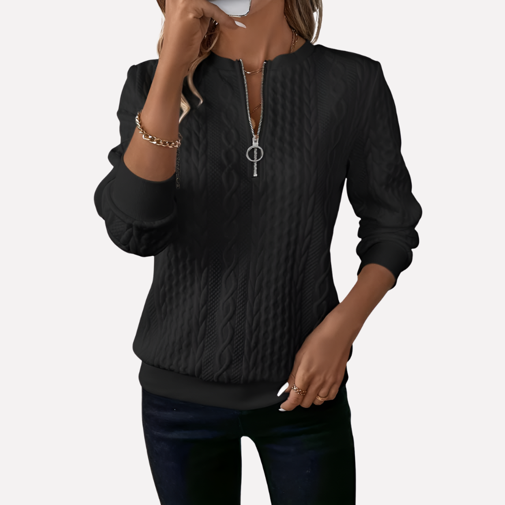 Women's Cable Zip Neck Sweater