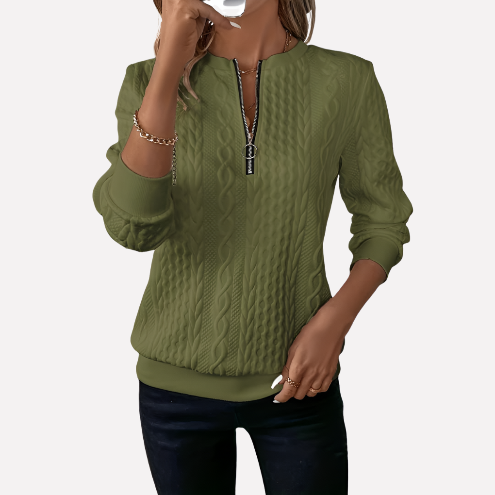 Women's Cable Zip Neck Sweater