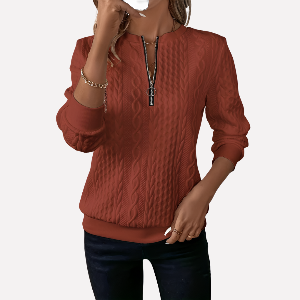 Women's Cable Zip Neck Sweater