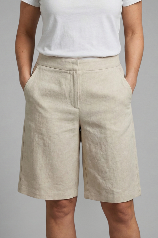 Women's Casual Knee-Length Bermuda Shorts with Adjustable Waist and Pockets – Comfortable and Lightweight