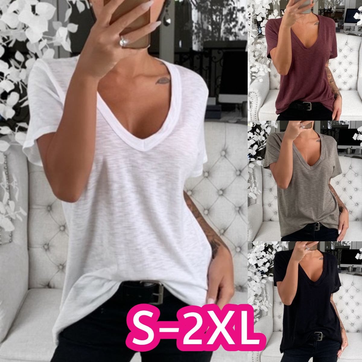 Women's Casual Loose Fit V-Neck T-Shirt