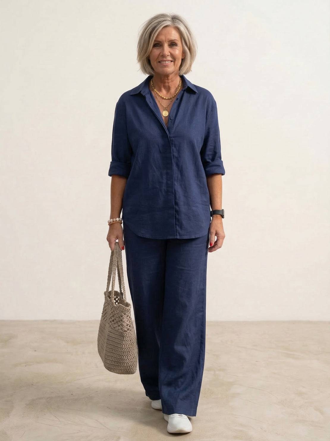 Women's Casual Two-Piece Co-Ord Set with Oversized Shirt and Wide-Leg Pants