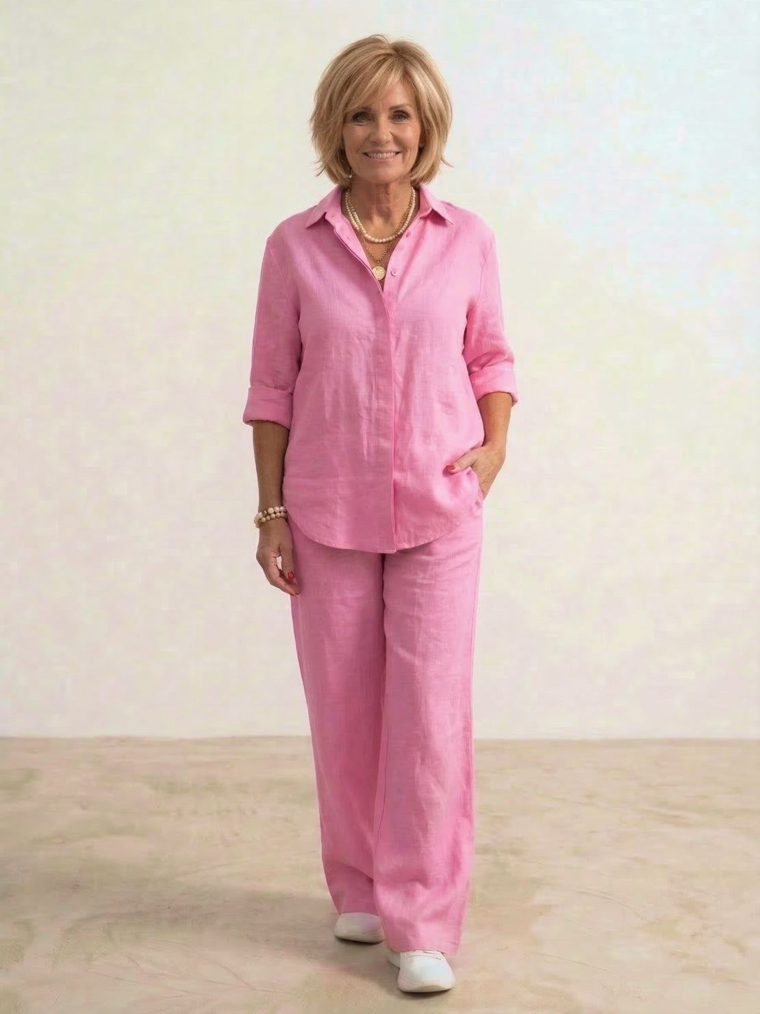 Women's Casual Two-Piece Co-Ord Set with Oversized Shirt and Wide-Leg Pants