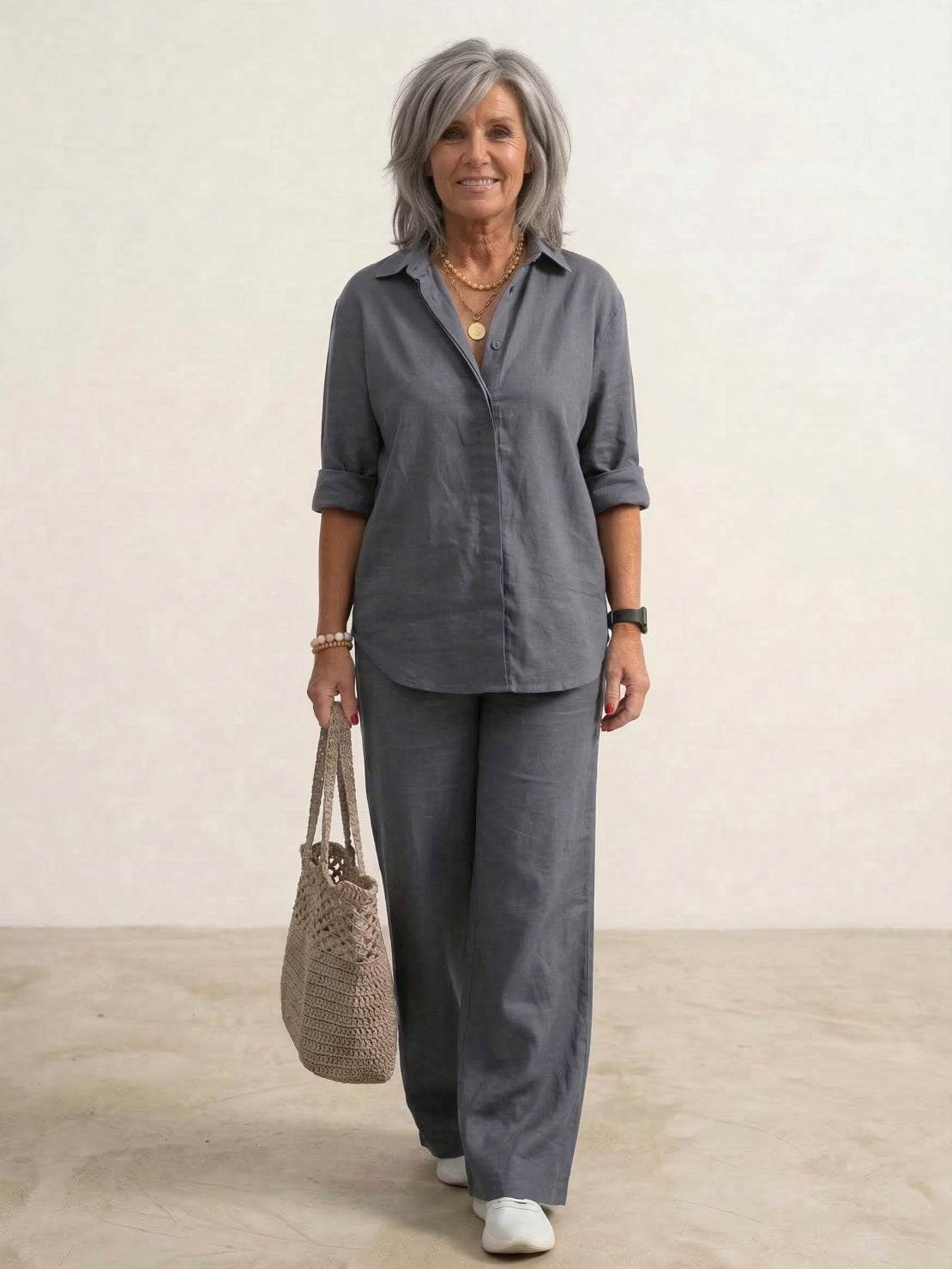 Women's Casual Two-Piece Co-Ord Set with Oversized Shirt and Wide-Leg Pants