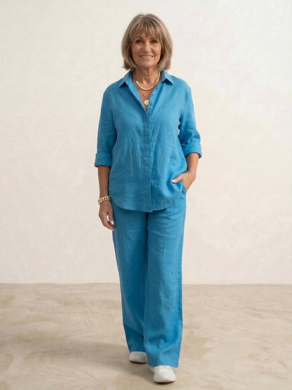 Women's Casual Two-Piece Co-Ord Set with Oversized Shirt and Wide-Leg Pants