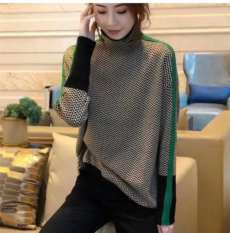 Women's Chevron Pattern Turtleneck Sweater