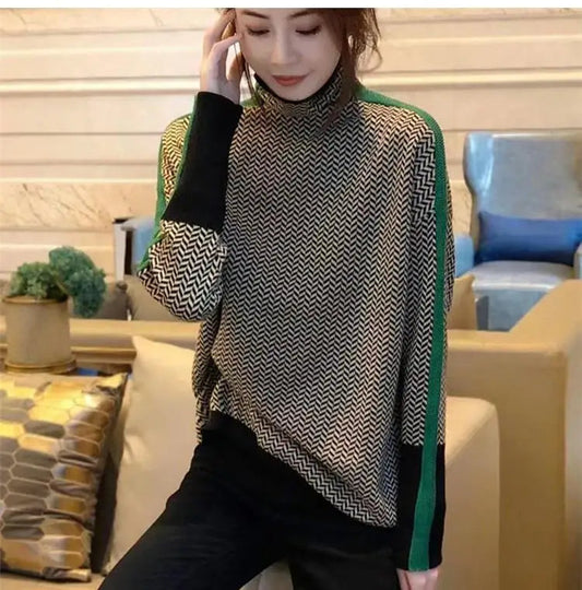 Women's Chevron Pattern Turtleneck Sweater