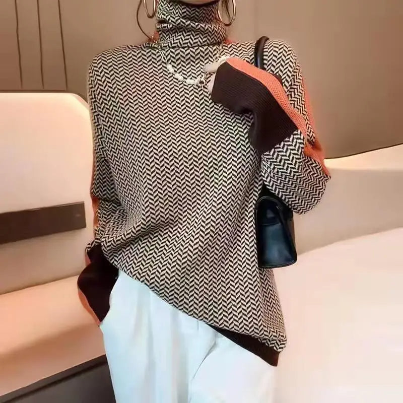 Women's Chevron Pattern Turtleneck Sweater