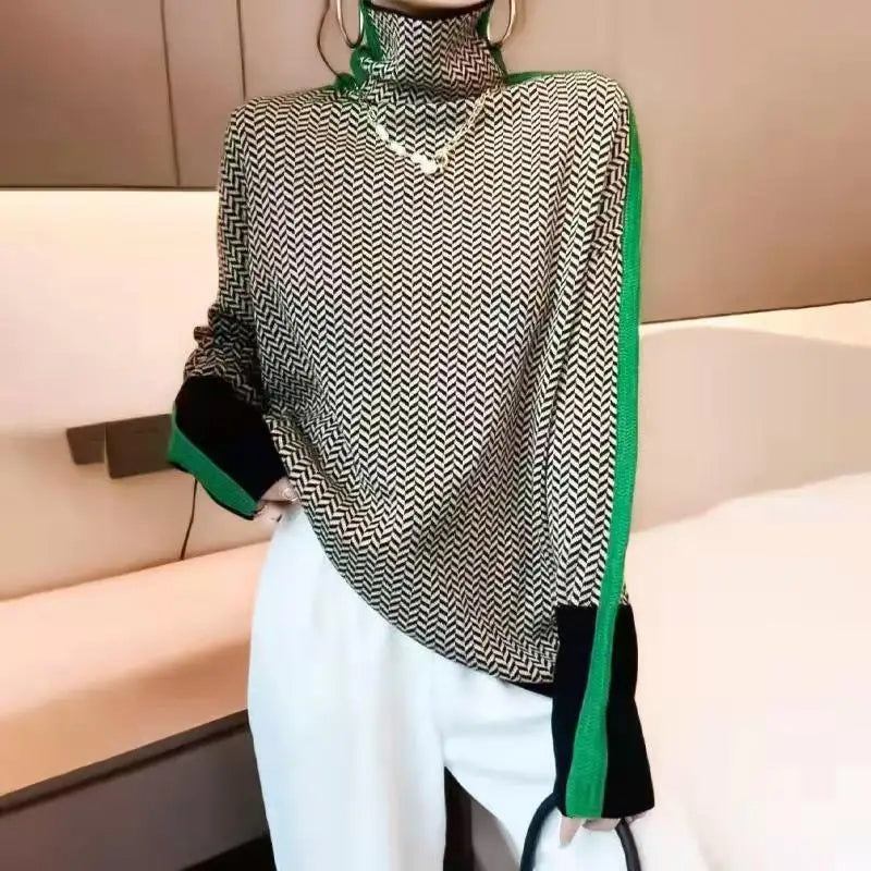 Women's Chevron Pattern Turtleneck Sweater